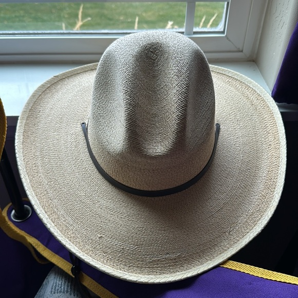 Stetson Cowboy Hat Large Bryce Mexican Palm Straw Natural Strap Ranch Western - Picture 8 of 8